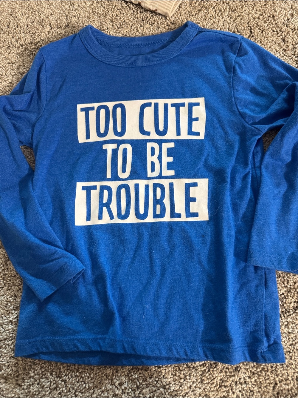 Kids Blue Long-Sleeve Shirt - 'Too Cute To Be Trouble'